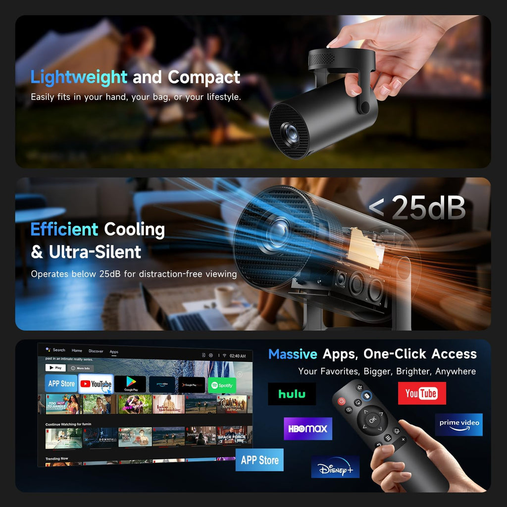 PixelCast Mini Projector Built-in Apps Portable Short Throw Supports 1080P