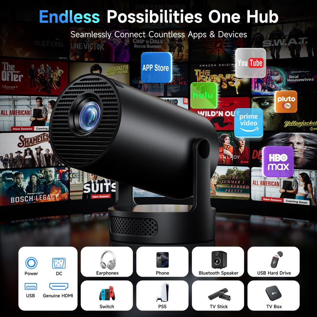PixelCast Mini Projector Built-in Apps Portable Short Throw Supports 1080P