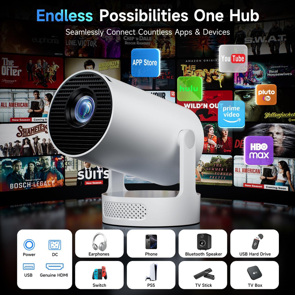 PixelCast Mini Projector Built-in Apps Portable Short Throw Supports 1080P
