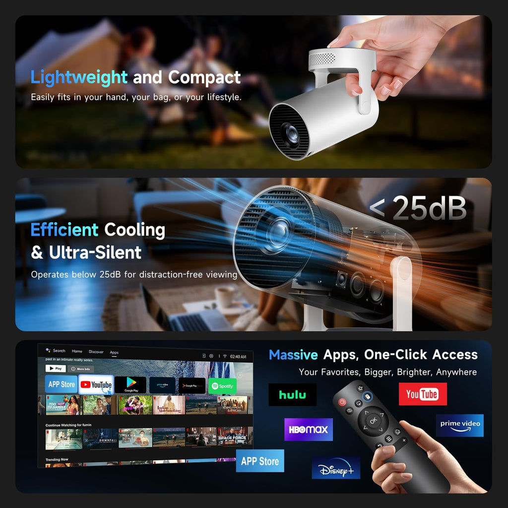 PixelCast Mini Projector Built-in Apps Portable Short Throw Supports 1080P