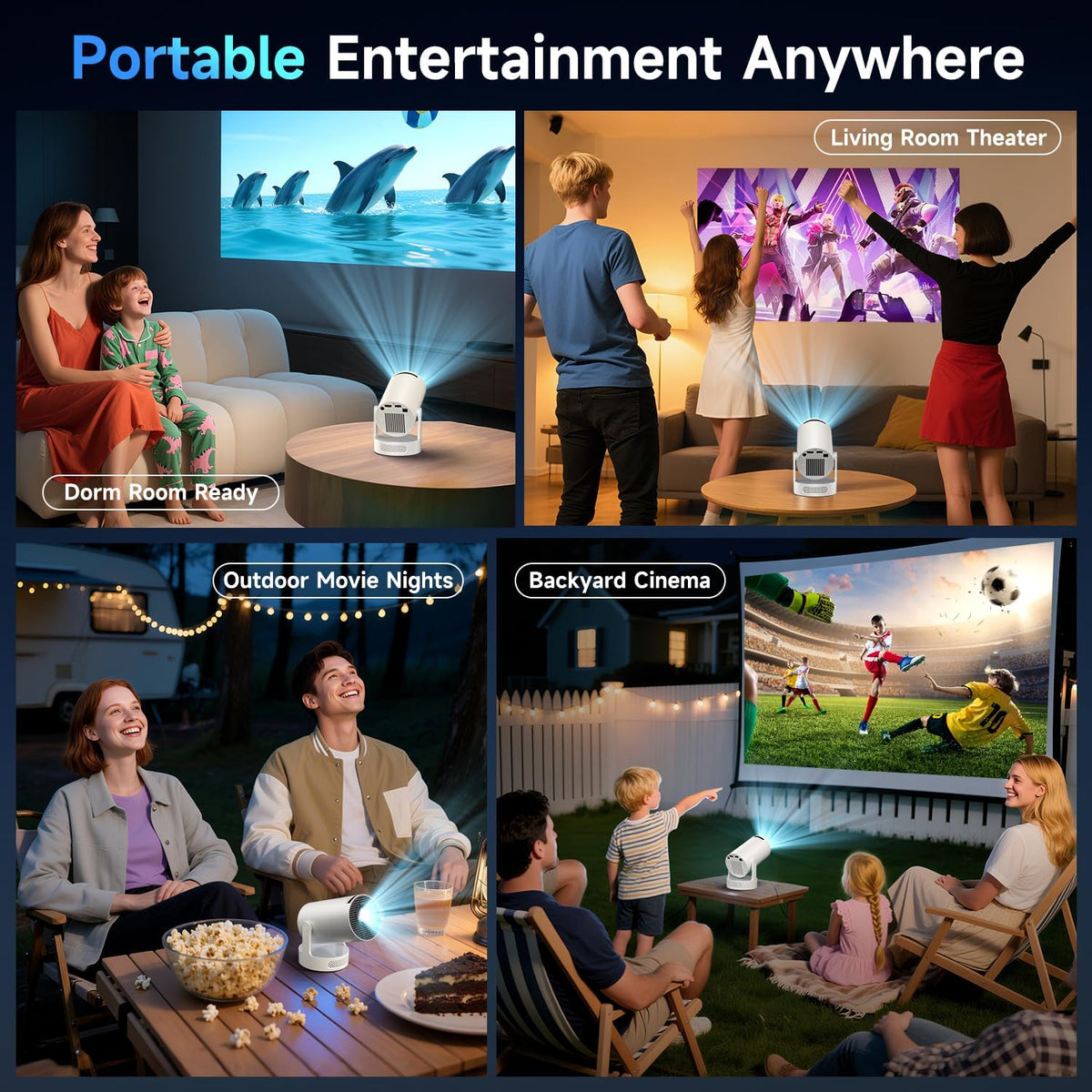 PixelCast Mini Projector Built-in Apps Portable Short Throw Supports 1080P