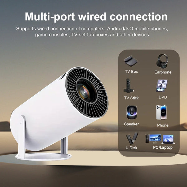 PixelCast Portable Android Projector: Wi-Fi 6, Bluetooth, 40-150 Inch Screen