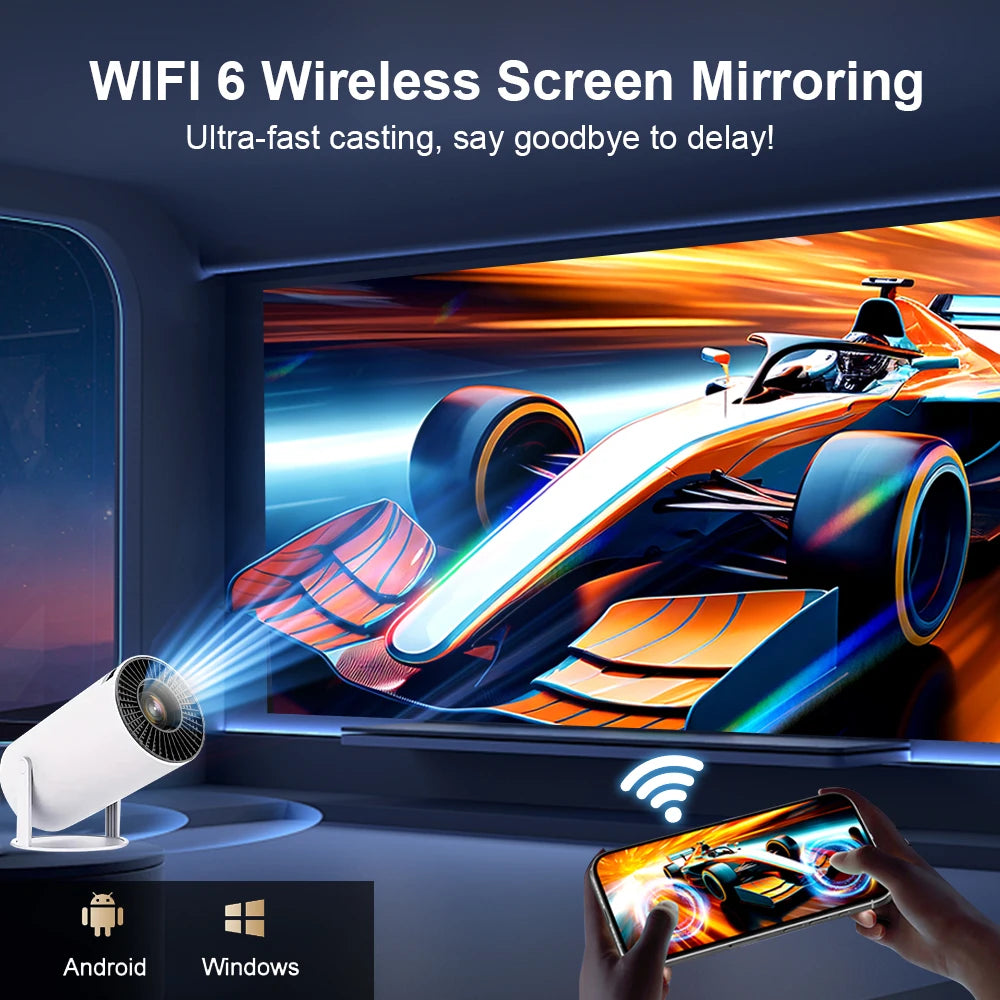 PixelCast Portable Android Projector: Wi-Fi 6, Bluetooth, 40-150 Inch Screen
