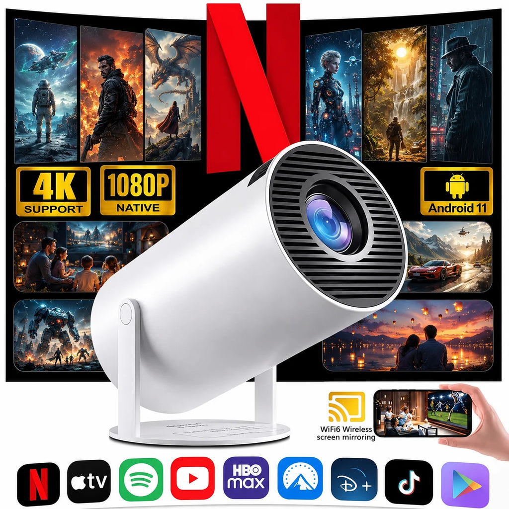 PixelCast Portable Android Projector: Wi-Fi 6, Bluetooth, 40-150 Inch Screen