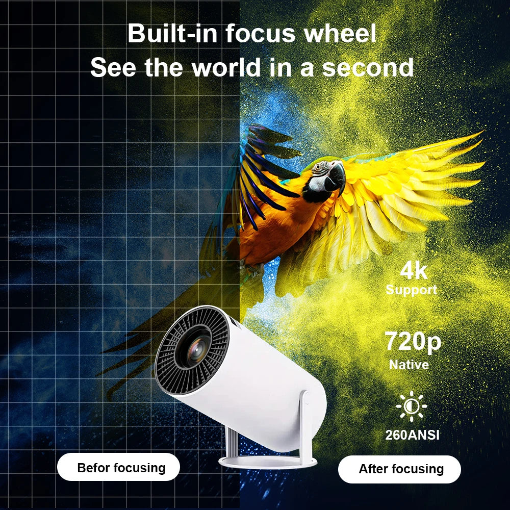 PixelCast Portable Android Projector: Wi-Fi 6, Bluetooth, 40-150 Inch Screen