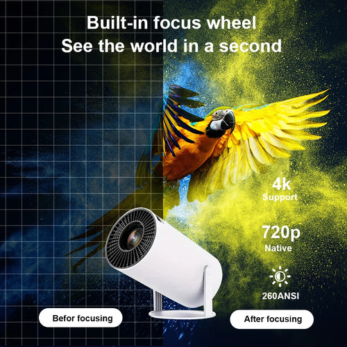 PixelCast Portable Android Projector: Wi-Fi 6, Bluetooth, 40-150 Inch Screen