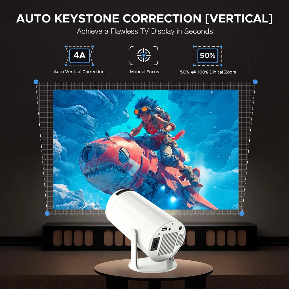 PixelCast Portable Android Projector: Wi-Fi 6, Bluetooth, 40-150 Inch Screen