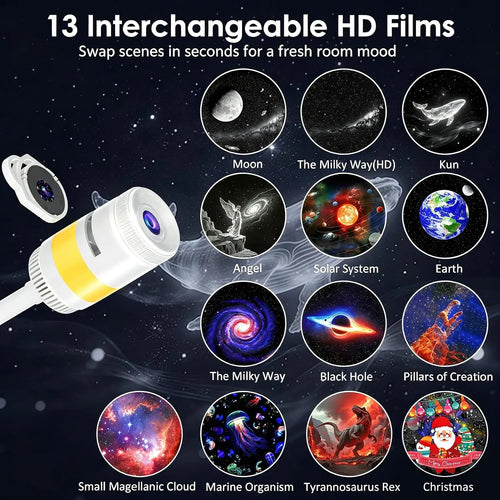 PixelCast Galaxy Star Projector Night Light: 2-in-1, 6 Colours, USB Powered